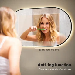 Mirlux Miroir de salle de bain ovale chauffant et éclairé par LED 100x50cm avec cadre noir