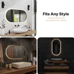 Mirlux Miroir de salle de bain ovale chauffant et éclairé par LED 100x50cm avec cadre noir