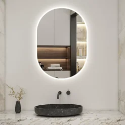 AICA Sanitaire Miroir de salle de bain ovale 60x100 cm, anti-buée + mémoire + dimmable,* Miroir Lumineux