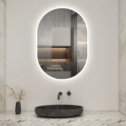 AICA Sanitaire Miroir de salle de bain ovale 60x100 cm, anti-buée + mémoire + dimmable,* Miroir Lumineux