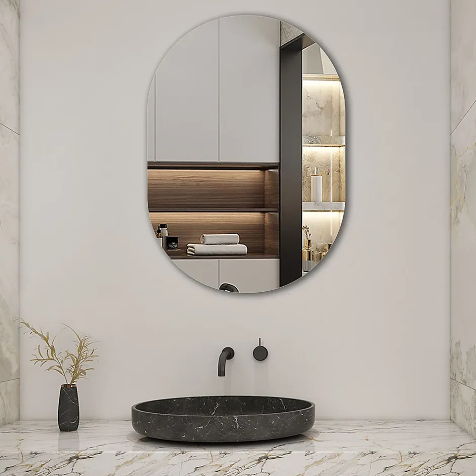 AICA Sanitaire Miroir de salle de bain ovale sans cadre 50x90 cm,