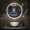 AICA Sanitaire Miroir de salle de bain rond Bluetooth 80cm tricolore + dimmable + mémoire + anti-buée, IP44 Miroir LED,