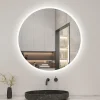 AICA Sanitaire Miroir de salle de bain rond 70x70cm avec Horloge, LED, Tricolore, Anti-Buée,
