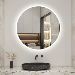 AICA Sanitaire Miroir de salle de bain rond 70x70cm LED tricolore anti-buée + mémoire + dimmable,* Miroir Lumineux