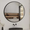 AICA Sanitaire Miroir de salle de bain rond 50cm noir mat encadré,* Miroir Simple