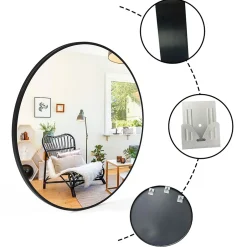 AICA Sanitaire Miroir de salle de bain rond 50cm noir mat encadré,* Miroir Simple