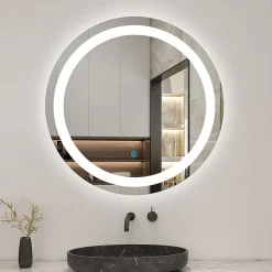 AICA Sanitaire Miroir de salle de bain rond led 60 cm, anti buée Lumière blanche froid 6000K tactile mural,