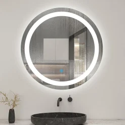 AICA Sanitaire Miroir de salle de bain rond led 60 cm, anti buée Lumière blanche froid 6000K tactile mural,