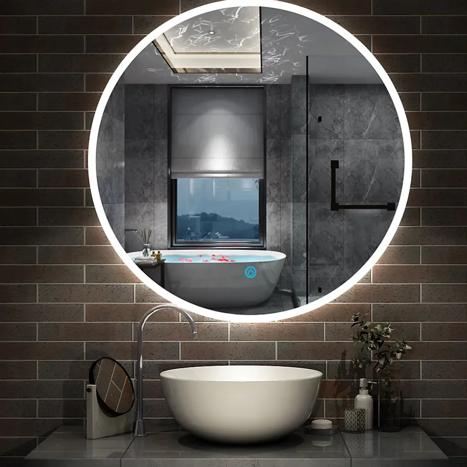 AICA Sanitaire Miroir de salle de bain rond 70x70cm LED tricolore anti-buée + mémoire + dimmable,