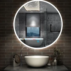 AICA Sanitaire Miroir de salle de bain rond 100x100cm LED tricolore anti-buée + mémoire + dimmable,* Miroir Lumineux