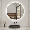 AICA Sanitaire Miroir de salle de bain rond 60x60cm LED tricolore anti-buée + mémoire + dimmable,* Miroir Lumineux