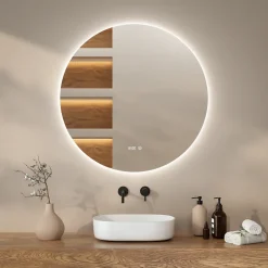 Mirlux Miroir de salle de bain rond éclairé par LED 100 cm, antibuée, sans cadre* Miroir Grossissant Lumineux