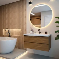 Mirlux Miroir de salle de bain rond éclairé par LED 100 cm, antibuée, sans cadre* Miroir Grossissant Lumineux