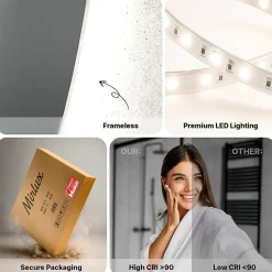 Mirlux Miroir de salle de bain rond éclairé par LED 100 cm, antibuée, sans cadre* Miroir Grossissant Lumineux