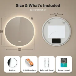 Mirlux Miroir de salle de bain rond éclairé par LED 100 cm, antibuée, sans cadre* Miroir Grossissant Lumineux