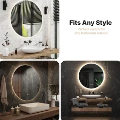 Mirlux Miroir de salle de bain rond éclairé par LED 100 cm, antibuée, sans cadre* Miroir Grossissant Lumineux