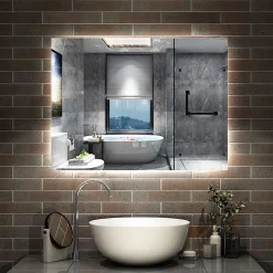 AICA Sanitaire Miroir de salle de bain rétro-éclairé sans cadre 90x70cm, Tricolore + Anti-buée + Mémoire + Dimmable,