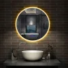 AICA Sanitaire Miroir de salle de bain simple Bluetooth LED rond tricolore tactile avec anti-buée 60cm,* Miroir Lumineux