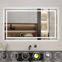 AICA Sanitaire Miroir de salle de bain 120x70cm Tri-color anti-buée LED avec mémoire et lumière gradation,