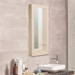 Autres Miroir de salle de bain 90x40 cm en bois couleur chêne avec étagère fixation murale CEDAM