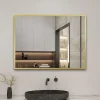 AICA Sanitaire Miroir de salle de bain 70x50cm Cadre carré miroir or mat suspendu, horizontalement et verticalement,* Miroir Simple