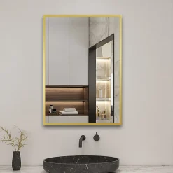 AICA Sanitaire Miroir de salle de bain 70x50cm Cadre carré miroir or mat suspendu, horizontalement et verticalement,* Miroir Simple