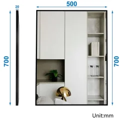 AICA Sanitaire Miroir de salle de bain 70x50cm Cadre carré miroir or mat suspendu, horizontalement et verticalement,* Miroir Simple