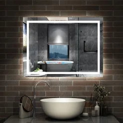 AICA Sanitaire Miroir de salle de bain 100x60cm Tri-color anti-buée LED avec mémoire et lumière gradation,* Miroir Lumineux