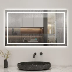 AICA Sanitaire Miroir de salle de bain 80x60cm Tri-color anti-buée LED avec mémoire et lumière gradation,