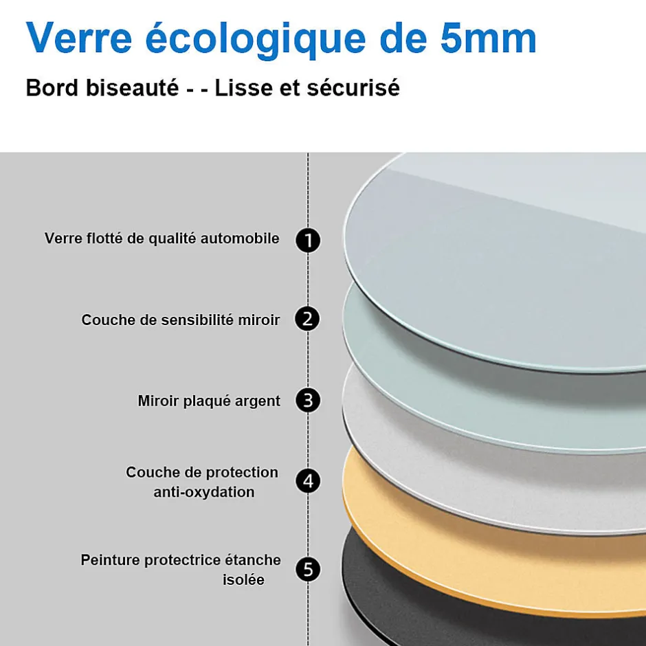 AICA Sanitaire Miroir de salle de bain 80x60cm Tri-color anti-buée LED avec mémoire et lumière gradation,
