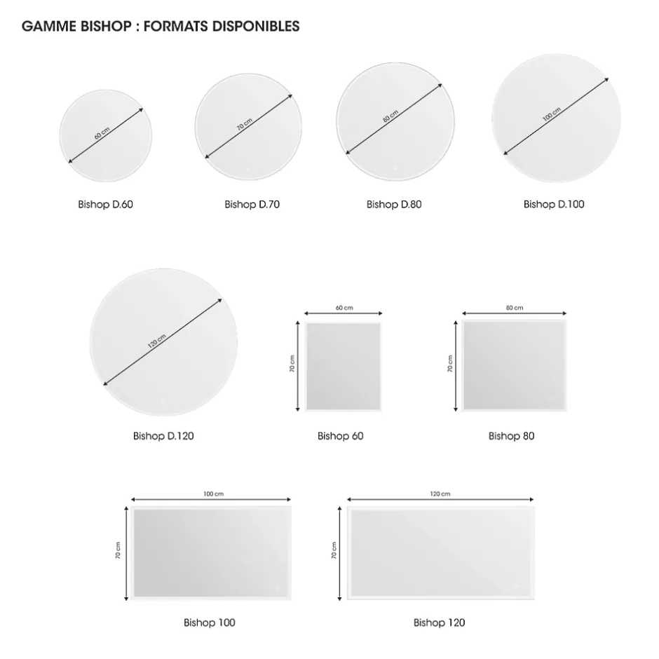MPGlass Miroir de salle de bains lumineux LED rond Ø60 cm, argenté, Bishop* Miroir Lumineux