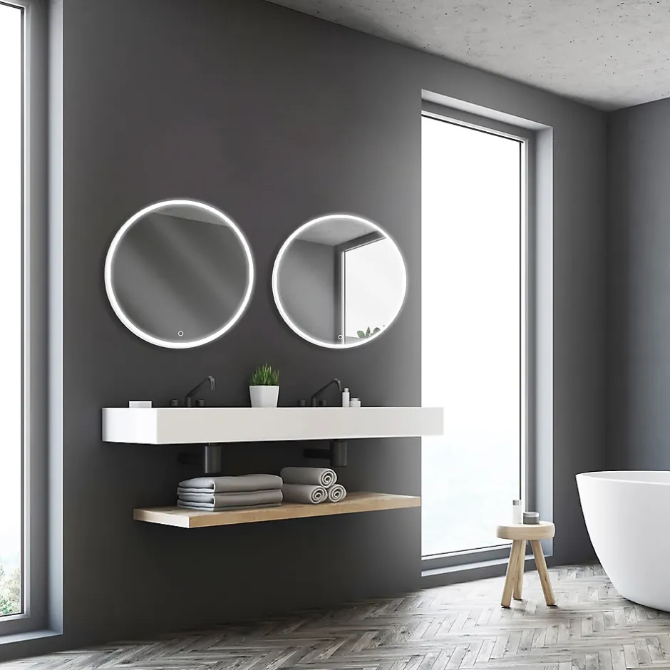 MPGlass Miroir de salle de bains lumineux LED rond Ø60 cm, argenté, Bishop* Miroir Lumineux