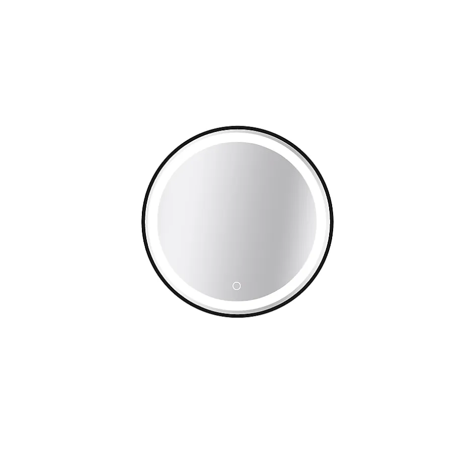 MPGlass Miroir de salle de bains lumineux LED noir rond Ø 60 cm, Naos