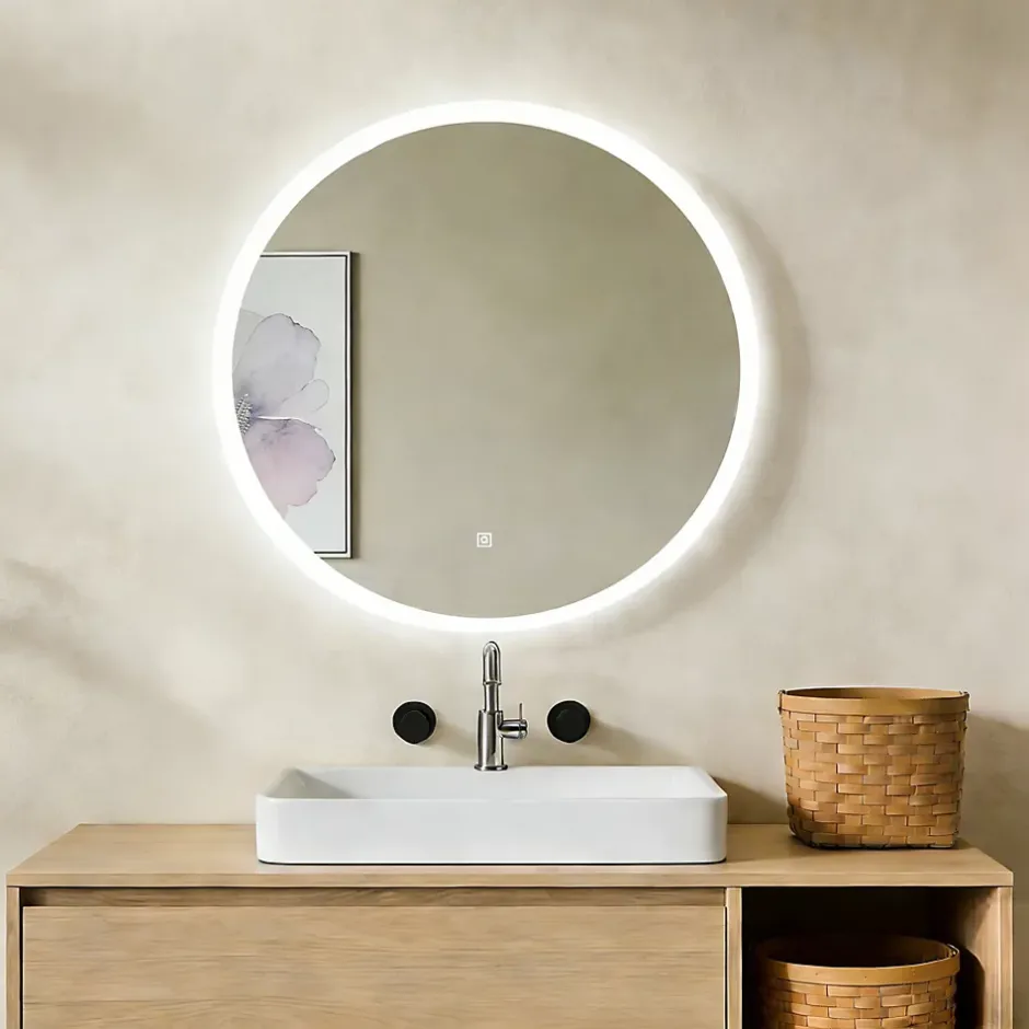 Mon Beau bain Miroir de salle de bains rond 80x80 cm - Anti-Buée , Mémoire, LED,Miroir lumineux de salle de bains* Miroir Lumineux