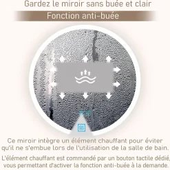 Mon Beau bain Miroir de salle de bains rond 80x80 cm - Anti-Buée , Mémoire, LED,Miroir lumineux de salle de bains* Miroir Lumineux
