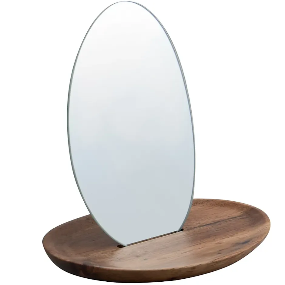 Spirella Miroir de salle de bains à poser ovale avec socle en acacia H.20 cm, Alesia