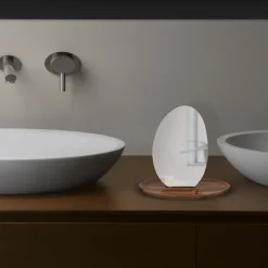 Spirella Miroir de salle de bains à poser ovale avec socle en acacia H.20 cm, Alesia