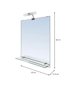 Miroir de salle de bains lumineux LED avec étagère en verre l.50 x H.60 cm, GoodHome Clarach