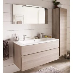 Miroir de salle de bains lumineux LED effet chêne clair l.120 cm, Calao