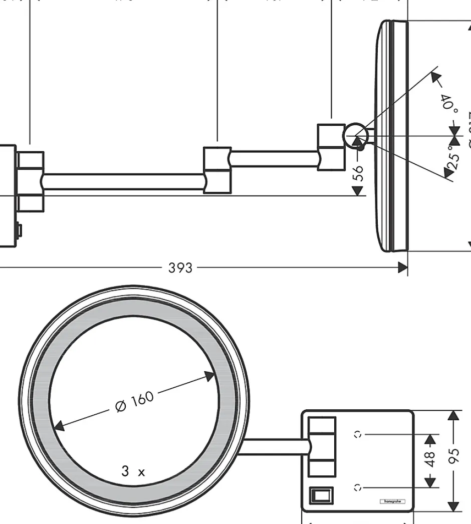 Hansgrohe Miroir de salle de bains lumineux LED grossissant, chromé,* Miroir Grossissant Lumineux