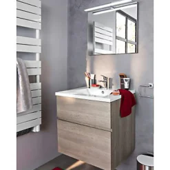 Miroir de salle de bains lumineux LED effet chêne clair l.60 cm, Calao* Miroir Lumineux