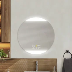 MPGlass Miroir de salle de bains lumineux LED, connexion Bluetooth, Ø80cm, argenté, BroadWay* Miroir Lumineux