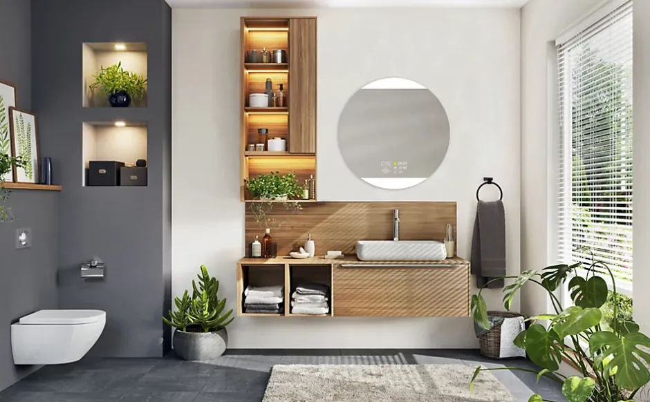 MPGlass Miroir de salle de bains lumineux LED, connexion Bluetooth, Ø80cm, argenté, BroadWay* Miroir Lumineux