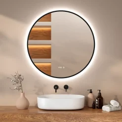 Mirlux Miroir de salle de bains lumineux LED rond 100 cm, noir mat, antibuée* Miroir Lumineux