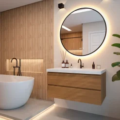 Mirlux Miroir de salle de bains lumineux LED rond 100 cm, noir mat, antibuée* Miroir Lumineux