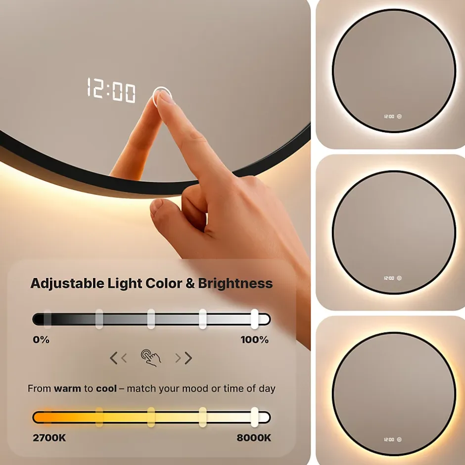 Mirlux Miroir de salle de bains lumineux LED rond 100 cm, noir mat, antibuée* Miroir Lumineux