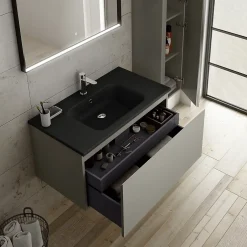 Miroir de salle de bains lumineux LED cadre noir H.75 x L.90 cm, Pura+* Miroir Lumineux