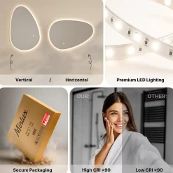 Mirlux Miroir de salle de bains lumineux LED asymétrique 150x93cm, antibuée* Miroir Grossissant Lumineux