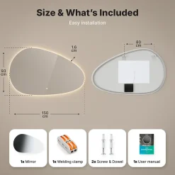 Mirlux Miroir de salle de bains lumineux LED asymétrique 150x93cm, antibuée* Miroir Grossissant Lumineux