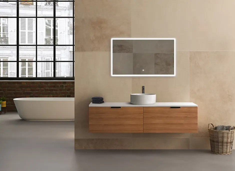 MPGlass Miroir de salle de bains lumineux LED rectangulaire l. 120 x H. 70 cm Bishop 2* Miroir Lumineux